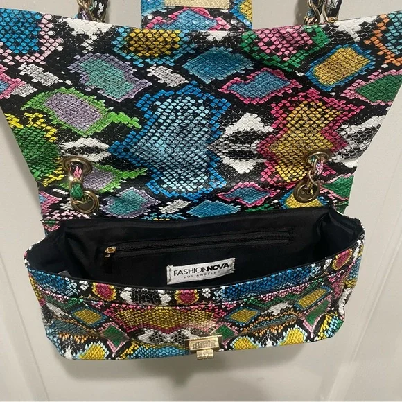 Multicolor Snake Skin Texture Tropical Handbag Purse Chic Resort Festival 10x5x3 - Picture 6 of 6